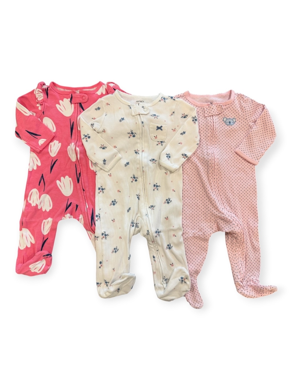 Carter's Baby Girls' 3-Pack Footed Sleepers, Size 6 Months, Floral & Dot Designs